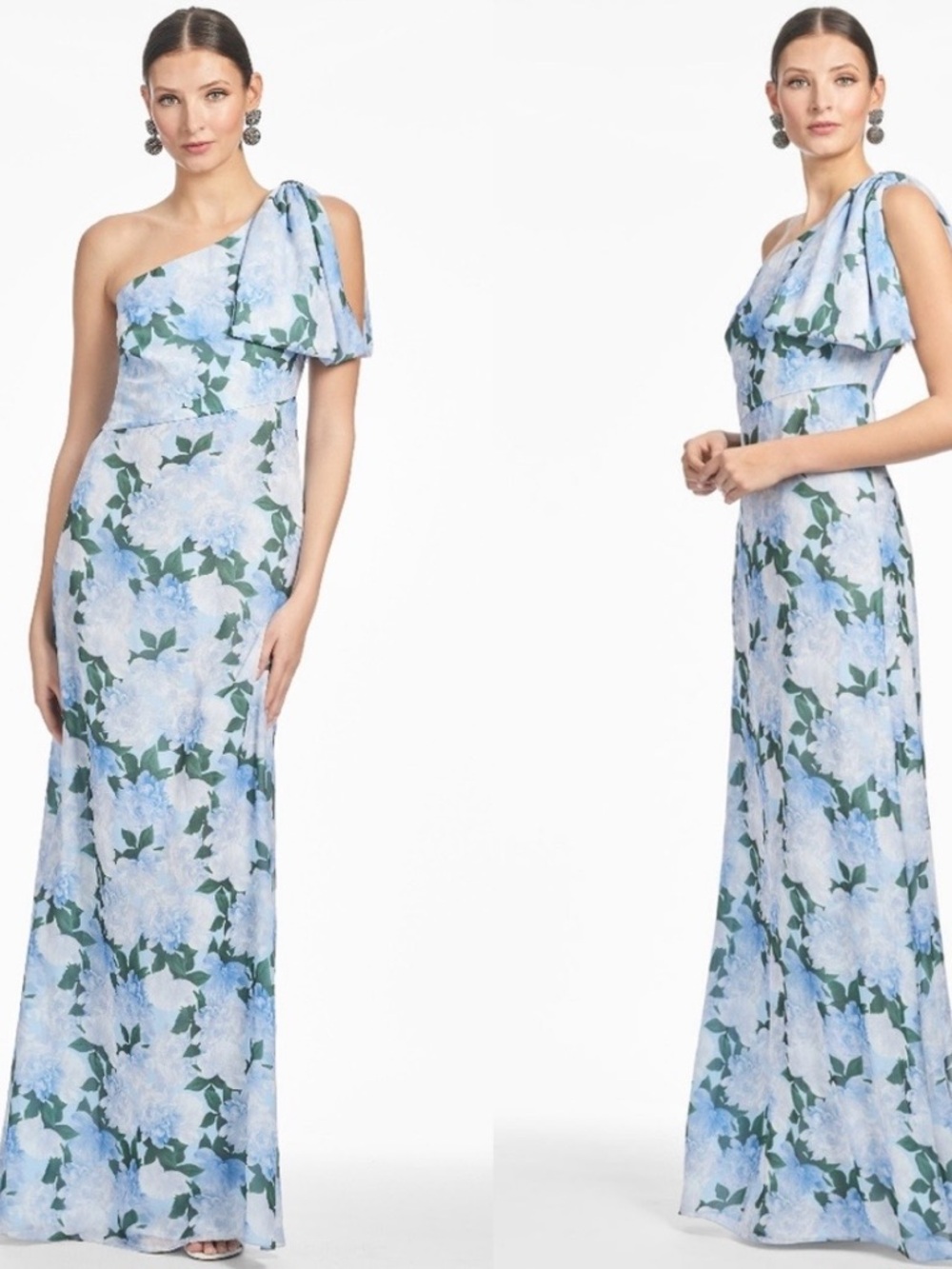 Sachin and Babi Chelsea One-Shoulder Evening Gown Glacial Peonies